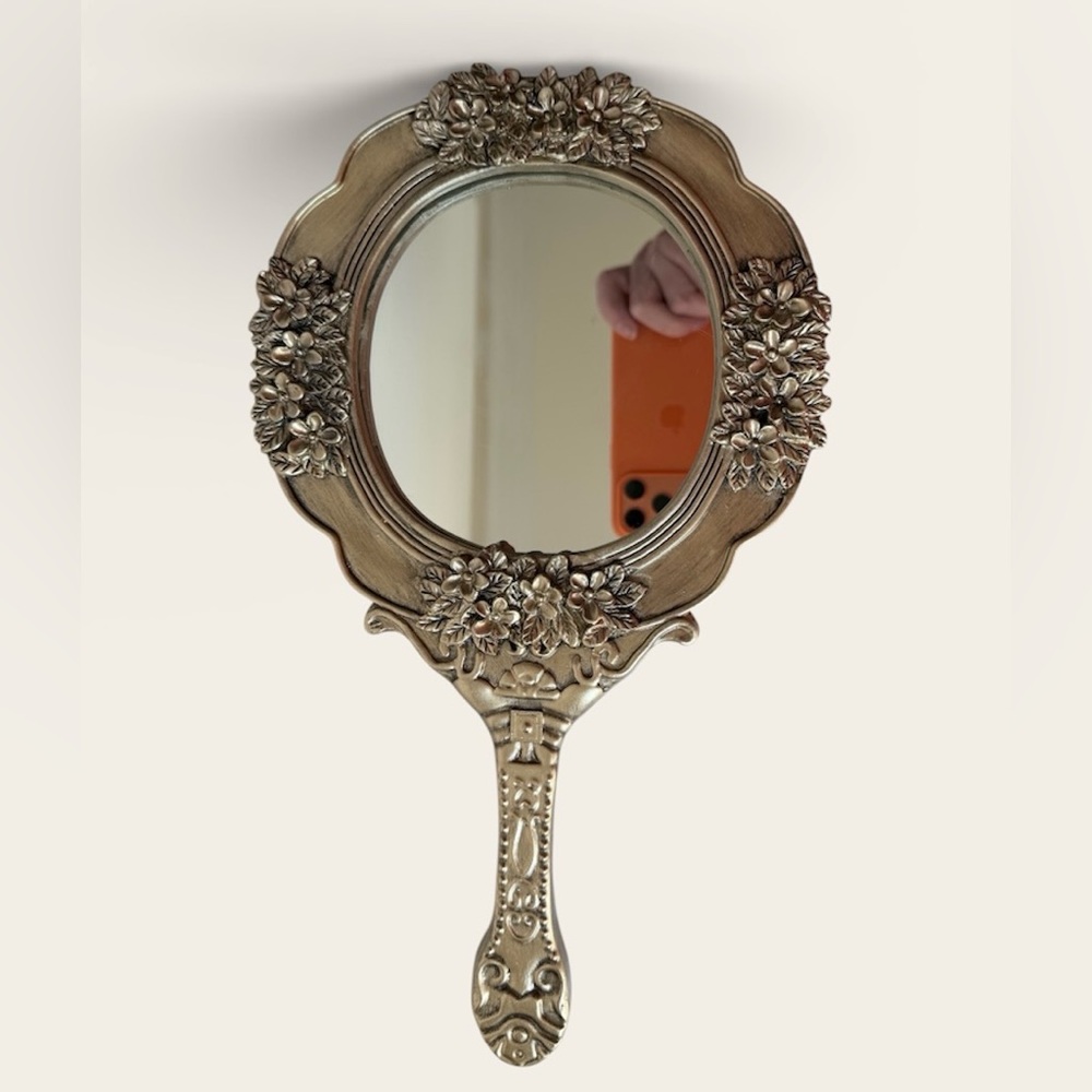 Vintage style Gold Floral hand mirror fragrance vanity Mirror